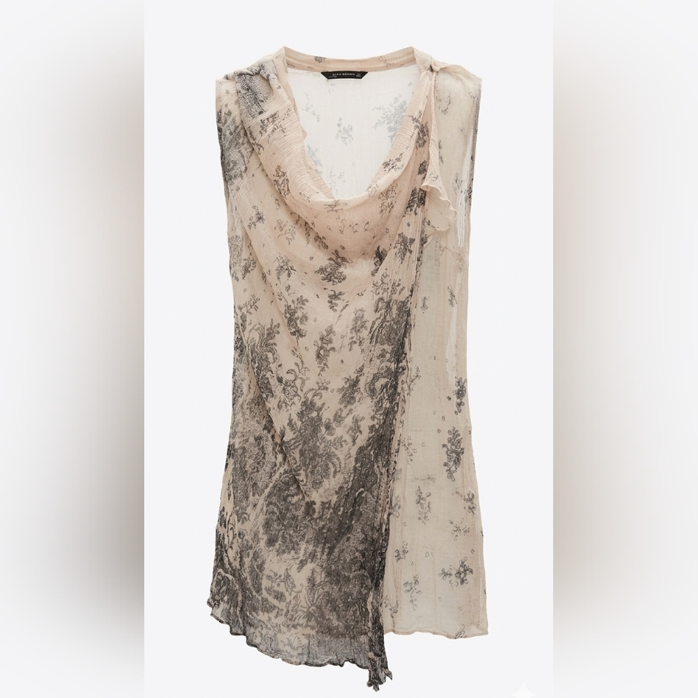 Max & Co. Beige and Gray Sheer Printed Long Tank Top